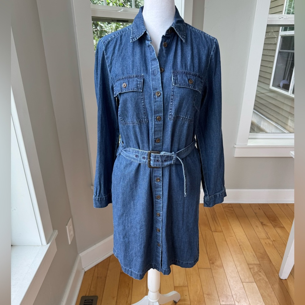 J. Crew Dark Rinse Denim Button Down Belted Shirt Dress Size 4P